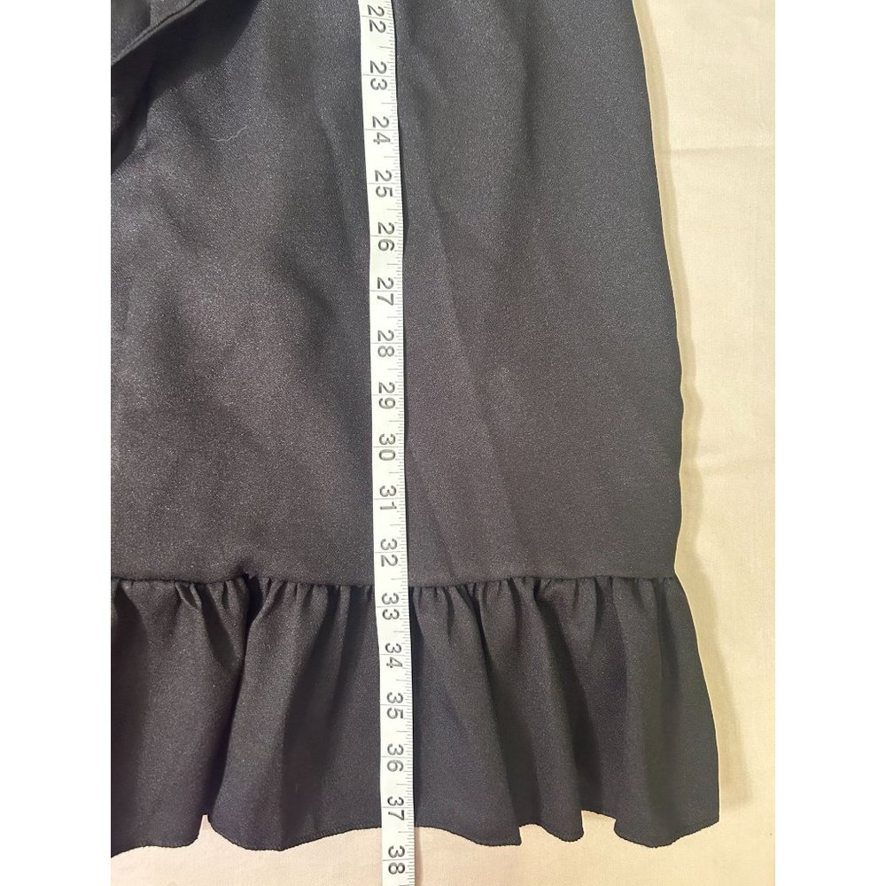 Women's Black Wrap Midi Dress with Ruffle Hem - Picture 8 of 12